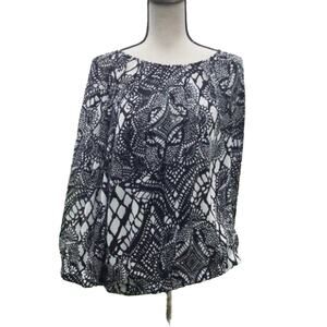 Avenue Studio Size 18/20 Black White Print Sheer Boho Classy Career Wear Flowy